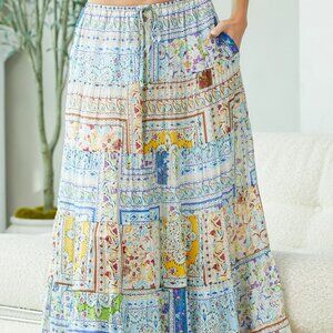 G15 BLUE PATCHWORK MAXI SKIRT